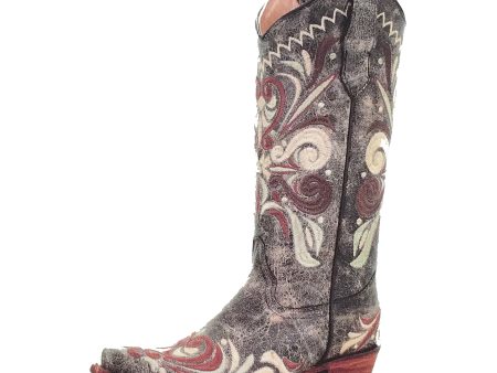 Women s Circle G Embroidered Distressed Leather Boot (Black \ Sand) For Cheap