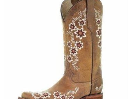 Women s Circle G Floral Embroidery Square Toe (Tan) Sale