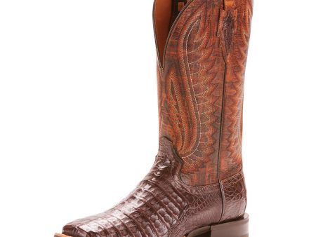 Ariat Double Down Caiman Gator Belly Square Toe Boots (Pecan) Online now