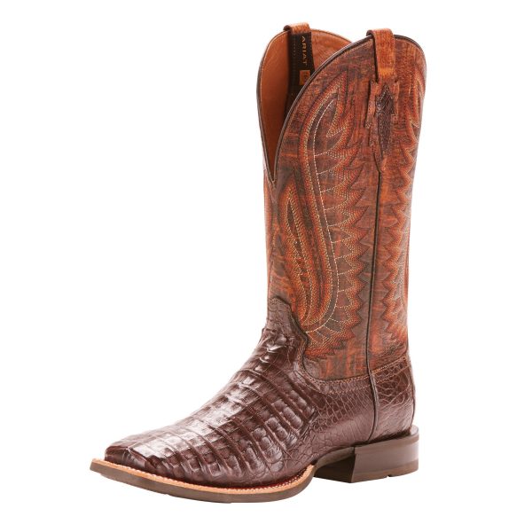 Ariat Double Down Caiman Gator Belly Square Toe Boots (Pecan) Online now