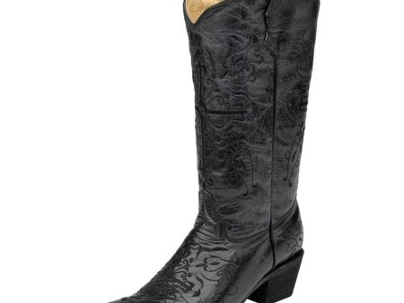 Women s Circle G Black Cross Embroidered Western Boots (Black) Supply