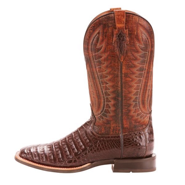 Ariat Double Down Caiman Gator Belly Square Toe Boots (Pecan) Online now