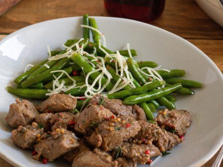 Rosemary-Mustard Steak Tips with Parmesan Green Beans For Sale