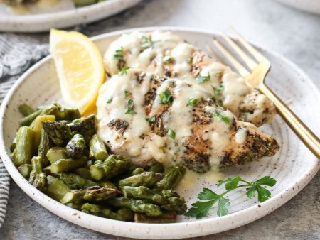 Italian Chicken with Asiago-Garlic Sauce and Roasted Asparagus Online now