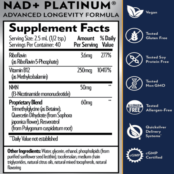 QuickSilver Scientific® NAD+ Platinum® (3.38fl oz 100ml) Hot on Sale