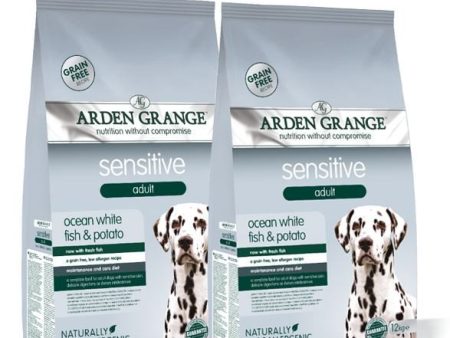 Arden Grange 2 Bag Deal (2 x 12kg) Adult Dry Dog Food Sensitive Ocean White Fish & Potato For Sale