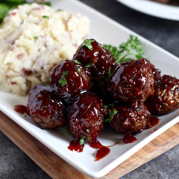 *Bourbon Glazed Wild Rice Meatballs with Garlic Mashed Potatoes Online Hot Sale